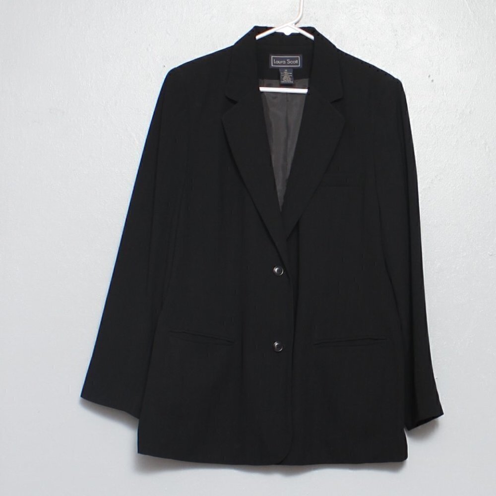 Laura Scott black polyester 2 button career blazer